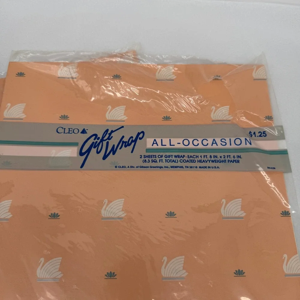 Cleo Gift Wrap Wrapping Paper Sheets All Occasion Swan VTG Ephemera Lot of 2